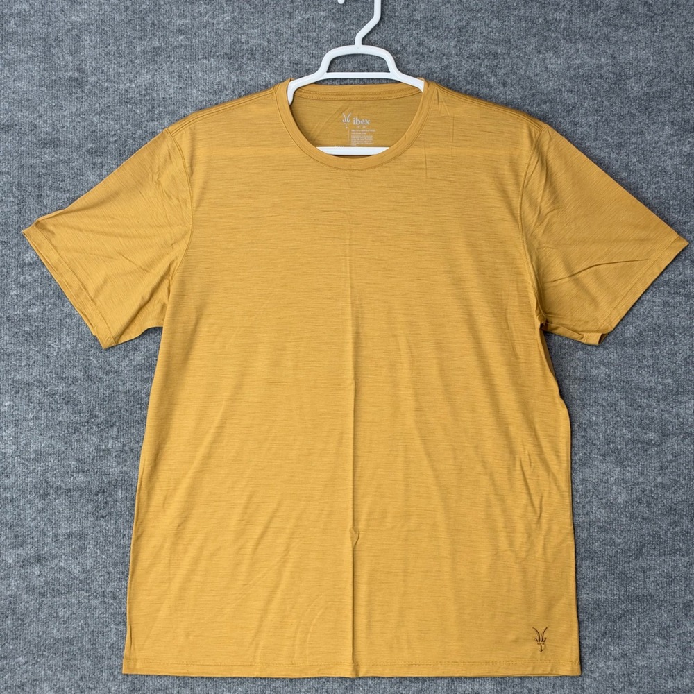 Ibex Journey Mens XXL Merino Wool Short Sleeve T-Shirt Mustard Yellow Hiking